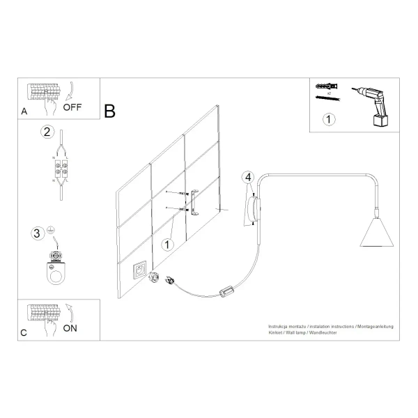 Ścienny kinkiet z wtyczką NOX SL.1700 regulowany oliwkowy