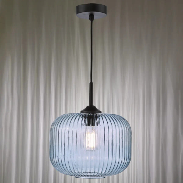 Szklana wisząca lampa Demarius DEM0123 do przedpokoju niebieska czarna