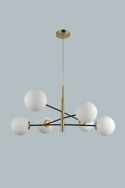 Modernistyczna lampa wisząca Oviedo szklane kule złota biała