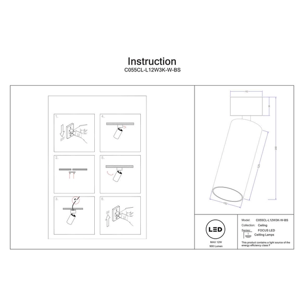 Regulowana lampa sufitowa Focus C055CL-L12W3K-W-BS LED 12W 3000K mosiądz