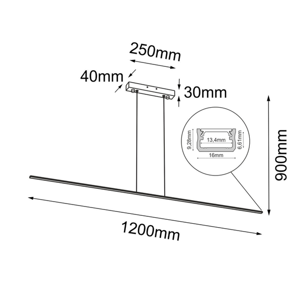 Wisząca lampa nad wyspę Slim 5001 BROSline LED 12W 4000K listwa czarna
