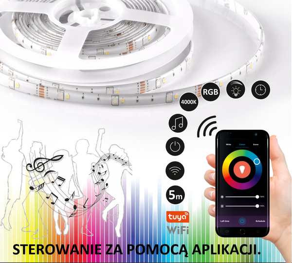 Taśma LED Wi-Fi RGB 20W 313911 Polux 1700lm z funkcją muzyczną biała
