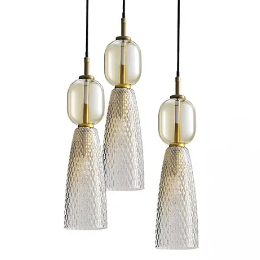 Wisząca lampa szklana 23010 potrójna do jadalni czarny mosiądz