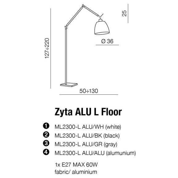Abażurowa lampa podłogowa Zyta AZ2310+AZ2602 do pokoju aluminium biała