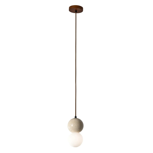 Wisząca lampa Bilo PL0135 Yaskr drewno kamień kula beżowa biała