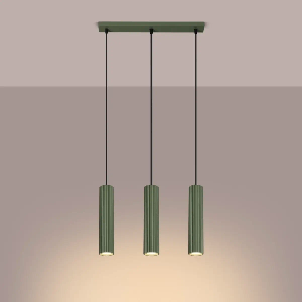 Ryflowana lampa wisząca KARBON SL.1613 potrójna oliwkowa