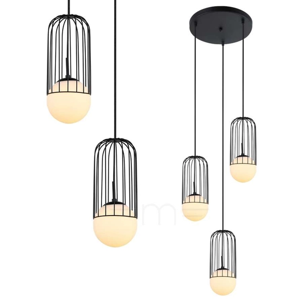 LAMPA wisząca MATTY MDM-3939/3 BK Italux druciana OPRAWA metalowa ZWIS szklane kule balls KASKADA klatki loft czarne