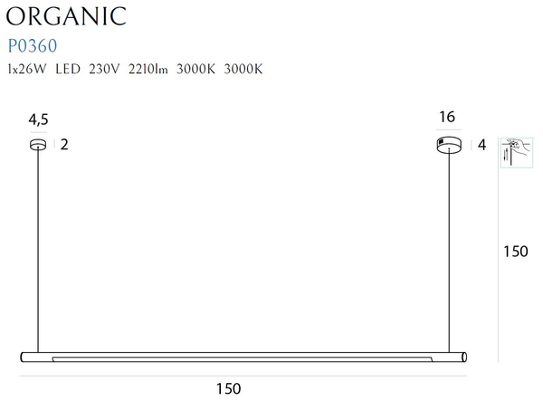 LAMPA wisząca ORGANIC P0360 Maxlight podłużna liniowa OPRAWA metalowy ZWIS listwa LED 26W 3000K belka złota