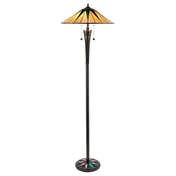 Podłogowa lampa witrażowa Dark Star 64041 z włącznikiem do jadalni brązowa