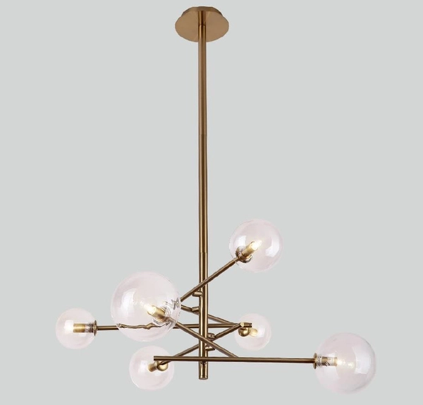 Żyrandol LAMPA wisząca LOLLIPOP P0294 Maxlight metalowa OPRAWA pręty szklane kule balls molekuły zwis mosiądz przezroczyste