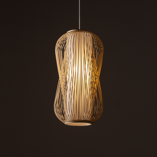 Zwisająca lampa Puket 11162 gniazdo japandi cage bambusowa metalowa biała