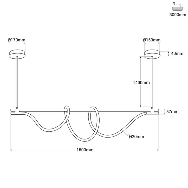 Wisząca lampa Spirali ABR-HILTON-SC-38W Abruzzo LED 45W 3000K wąż czarny