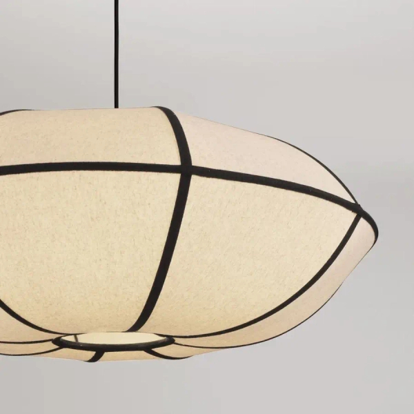 Lniana lampa wisząca RABRE LE-52014 beżowa czarna 1xE27 tkaninowa