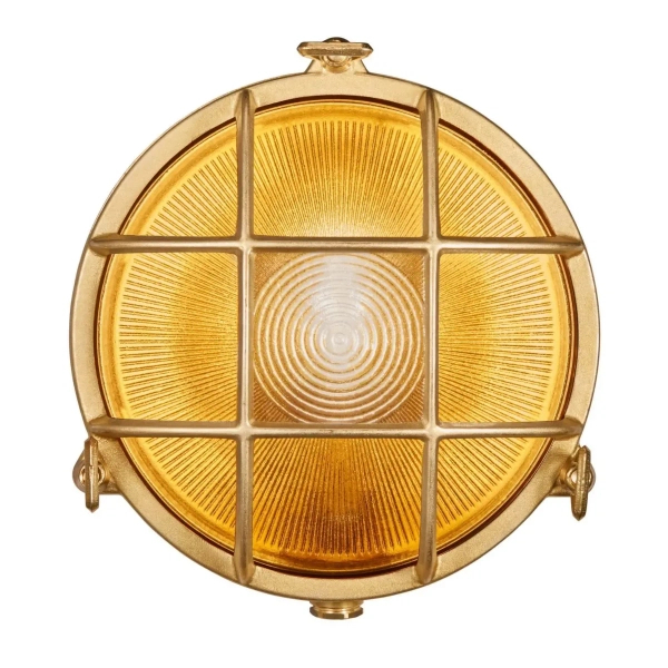 Okrągła lampa ścienna na taras Polperro 49021035 IP64 mosiądz