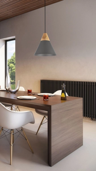 Wisząca lampa nad stół Bicones P359-PL-220-C Maytoni z drewnem szara