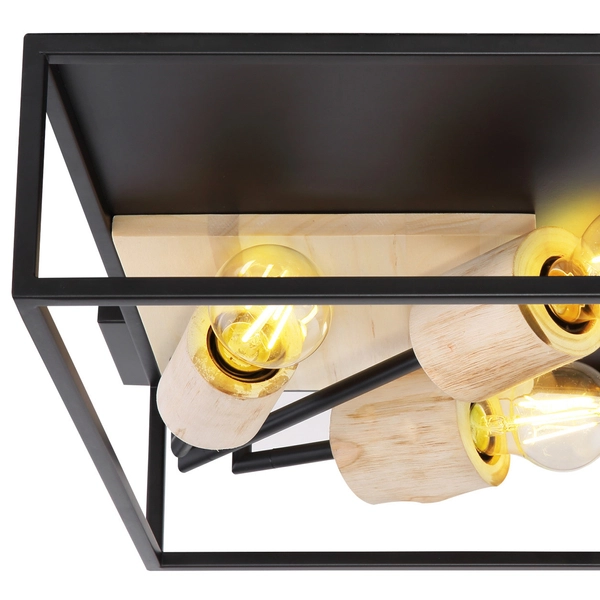 Plafon LAMPA skandynawska HAGAR 15477D1 Globo prostokątna OPRAWA sufitowa klatka metalowa czarna drewniana czarna drewniana