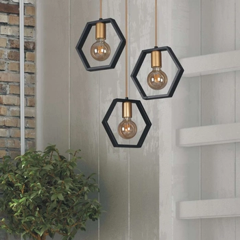 Kaskada LAMPA wisząca Honey K-4722 Kaja metalowa OPRAWA oktagony ZWIS modernistyczny czarny złoty