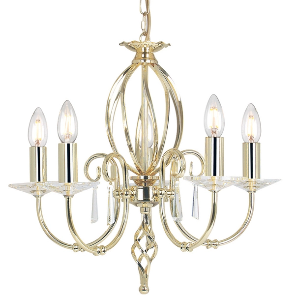 Świecznikowa LAMPA wisząca AEGEAN AG5-POL-BRASS Elstead metalowa OPRAWA glamour ZWIS crystal mosiądz