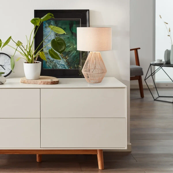 Stołowa lampka do sypialni Laraine 93097/09 z wtyczką beżowa