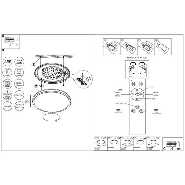 Nowoczesna LAMPA sufitowa MANNI 41759-24 Globo okrągły plafon LED 24W 2700K - 6500K z pilotem czarny