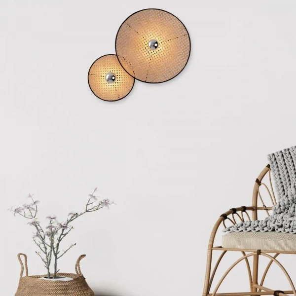 Rustykalna ścienna lampa 22174 dysk okrągły bambus rattan czarny