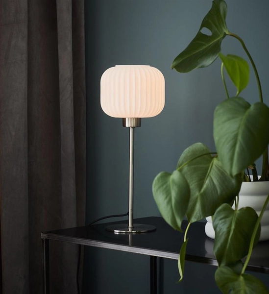 Stołowa LAMPKA stojąca SOBER 108121 Markslojd plisowana LAMPA szklana gabinetowa stal biała