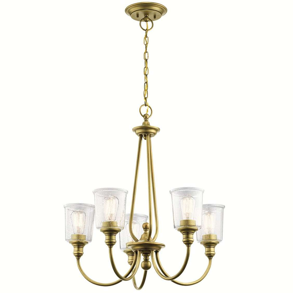 Wisząca LAMPA retro Waverly KL-WAVERLY5-NBR Elstead KICHLER szklana OPRAWA żyrandol na łańcuchu ZWIS vintage mosiądz przezroczysty
