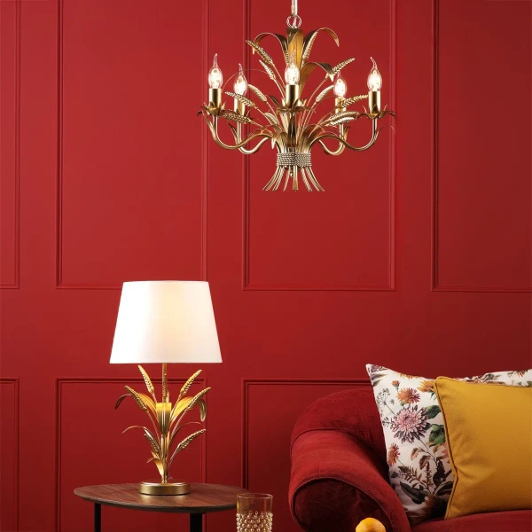 Designerska stołowa lampa Phaedra PHA4235 kłosy do salonu złote białe