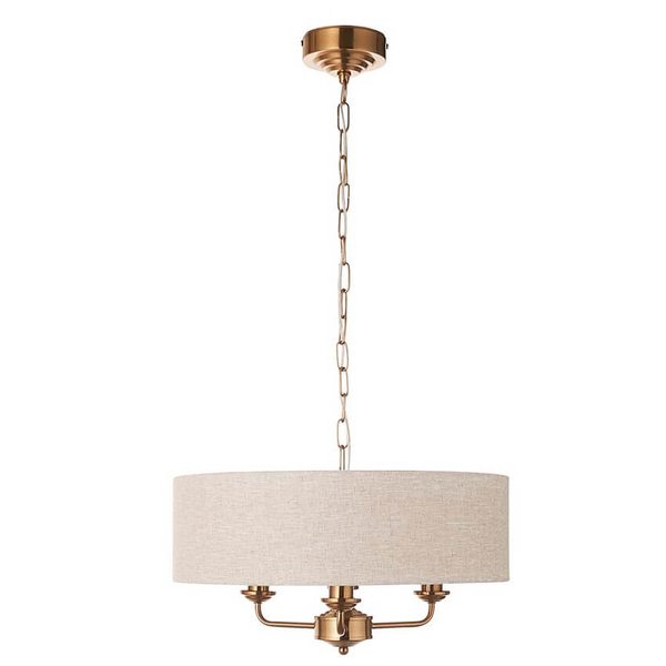 Wisząca lampa na łańcuchu Highclere 110723 z abażurem beżowa mosiądz