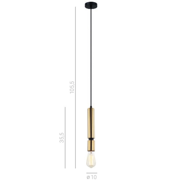 LAMPA wisząca TORLA PEN-5041-1-BKBR Italux metalowa OPRAWA tuba zwis OPRAWKA na żarówkę mosiądz