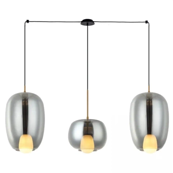 Lampa zwisająca industrialna 22149 szklana przydymiona złota