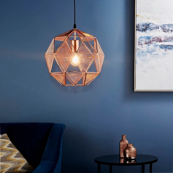 Wisząca lampa metalowa Armour 72815 do salonu ażurowa miedziana