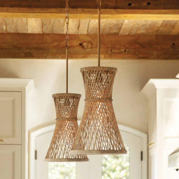 Rattanowa wisząca lampa Twyla QN-TWYLA-1P-BNG ażurowa złota