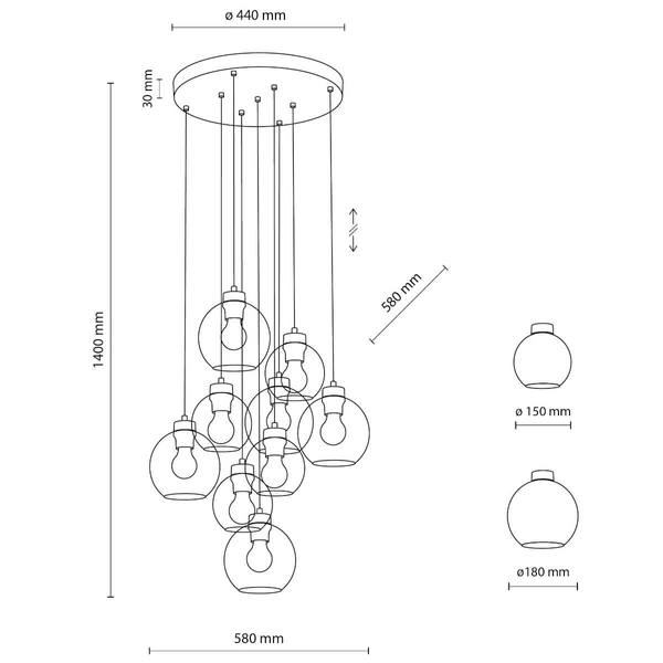 Lampa zwisająca nad stół Cubus 10247 bombki kuchenna multikolor