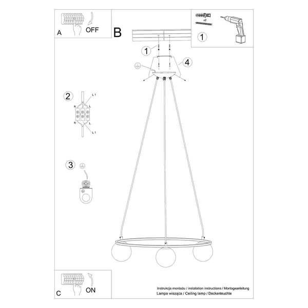 Zwisająca lampa Yoli SL.1213 kule bańki do salonu czarna biała