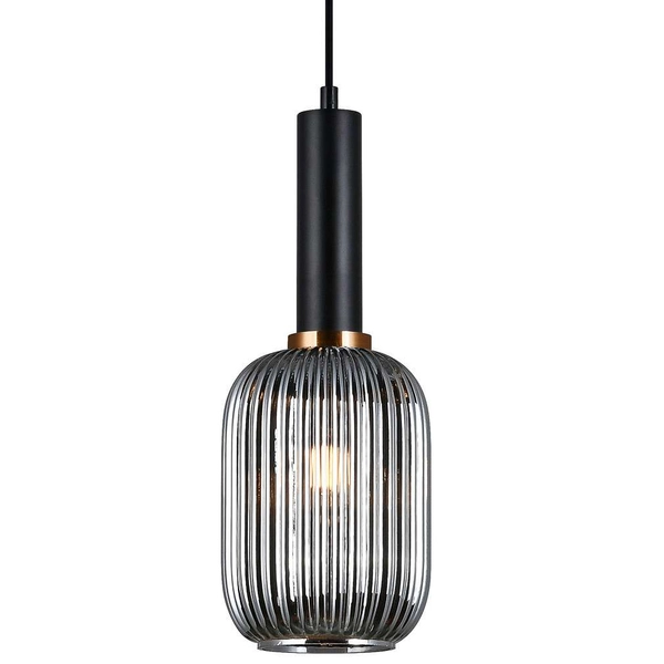 LAMPA wisząca ANTIOLA PND-5588-1M-BK+SG Italux plisowana OPRAWA szklany zwis czarny przydymiony