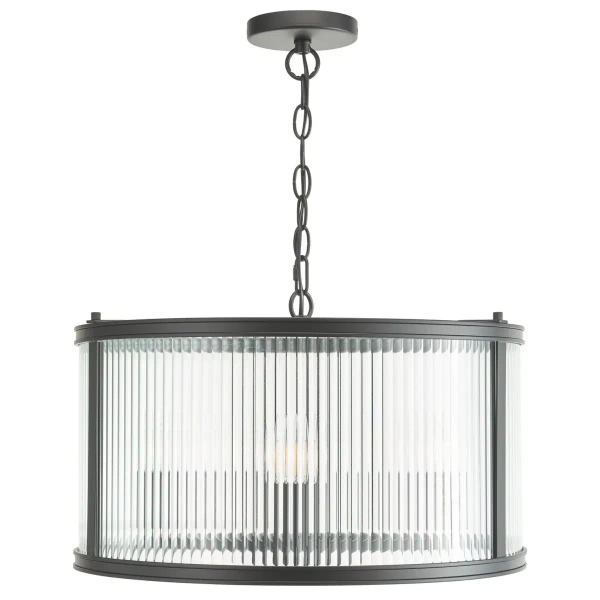 Ryflowana wisząca lampa Bianka BIA0322 do jadalni na łańcuchu czarny