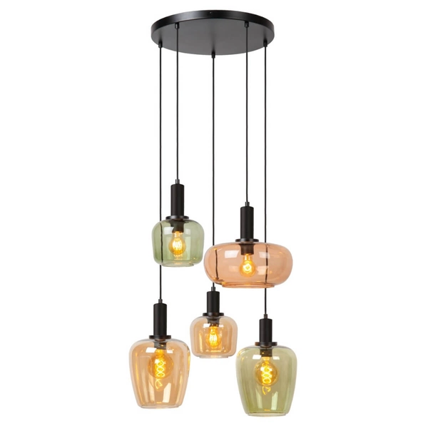 Wielopunktowa lampa wisząca Ilona 45408/15/99 czarna zielona bursztynowa