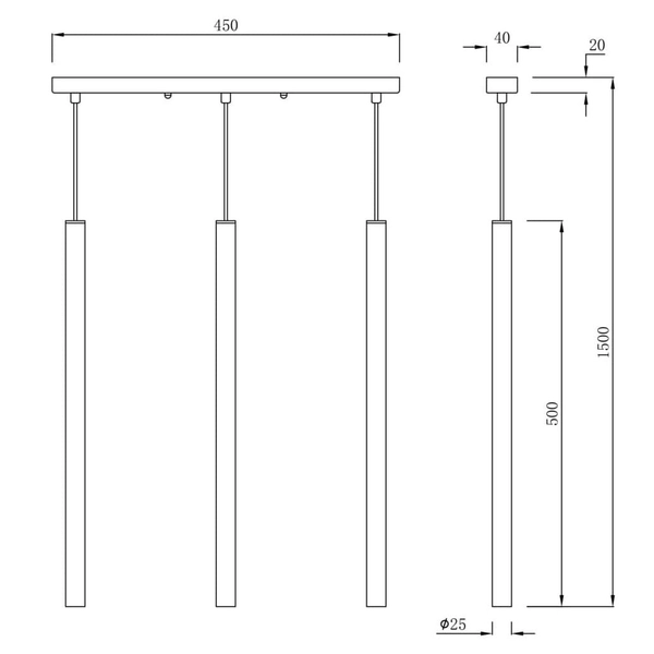 Potrójna lampa wisząca tuby Lungo LP-984/3L GD Light Prestige nad stół złota