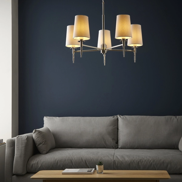 Żyrandol hampton L&-199457 Light& z abażurami białymi nikiel