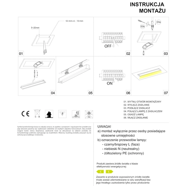 Liniowa lampa wpustowa Lupinus 2120015102-1 Elkim LED 48W 3000K biała