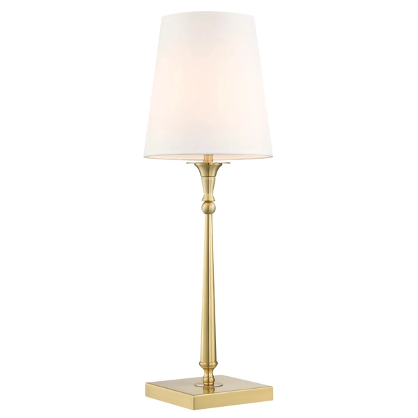 Klasyczna lampa gabinetowa Austin T01234BR-WH Cosmolight metal tkanina mosiądz biała