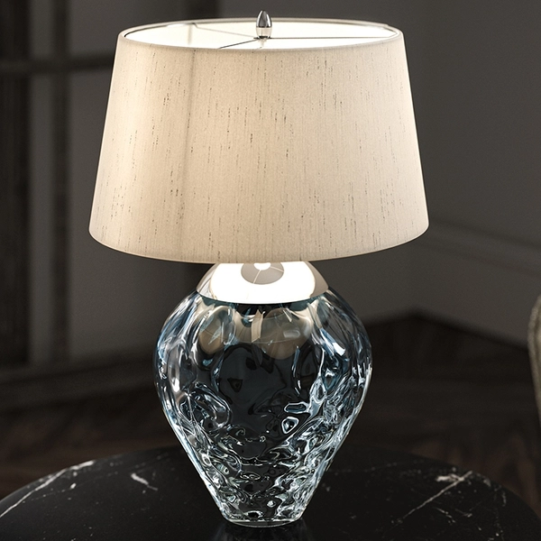 Szklana lampa stołowa QN-SAMARA-TL-BLU na biurko niebieska