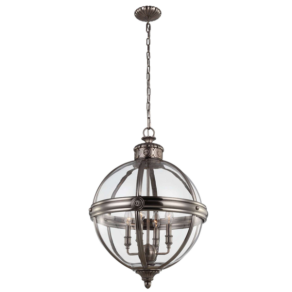 LAMPA wisząca FE-ADAMS-4P-ANL Elstead FEISS metalowa OPRAWA rustykalna ZWIS kula ball na łańcuchu nikiel przezroczysta