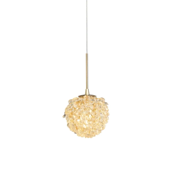 Okrągła lampa wisząca RITA P0679 złota metalowa z kryształkami G9 glamour do sypialni