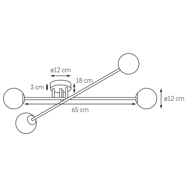Plafon LAMPA sufitowa ASTRA 10771405 Kaspa szklana OPRAWA pręty molekuły na wysięgnikach sticks złote białe