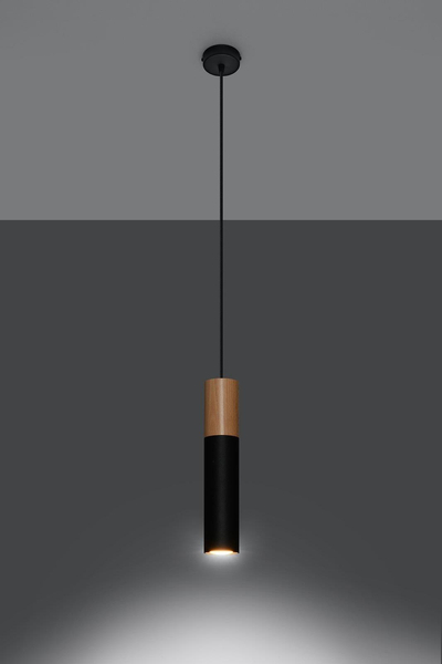 Wisząca LAMPA hygge SL.0632 skandynawska OPRAWA metalowy ZWIS hygge drewniany czarny