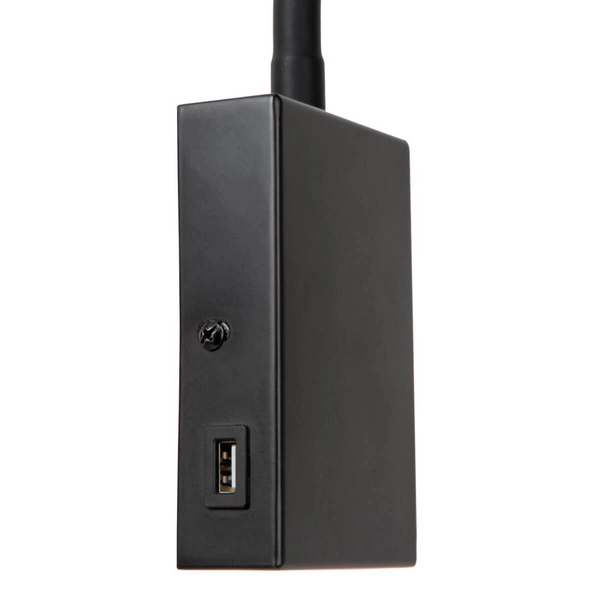 Regulowany kinkiet ścienny Alec 03246/03/30 do sypialni USB czarny