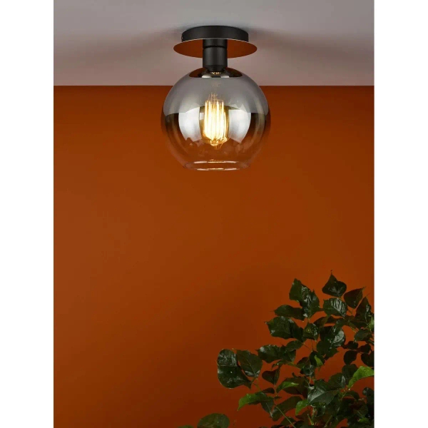 Szklana sufitowa lampa Lycia LYC0122 okrągła kula czarna przydymiona