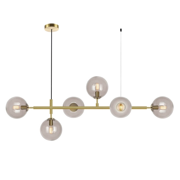 Modernistyczna lampa wisząca ALISA LP-005/6P TR Light Prestige metalowa oprawa szklane kule zwis złoty przezroczysty